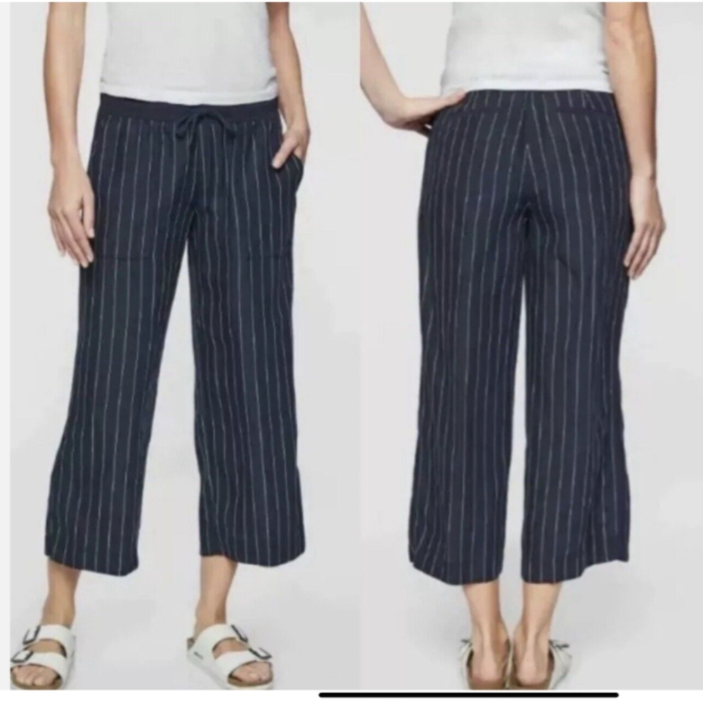 Athleta Bali Stripe Wide Leg Cropped Pants Size2